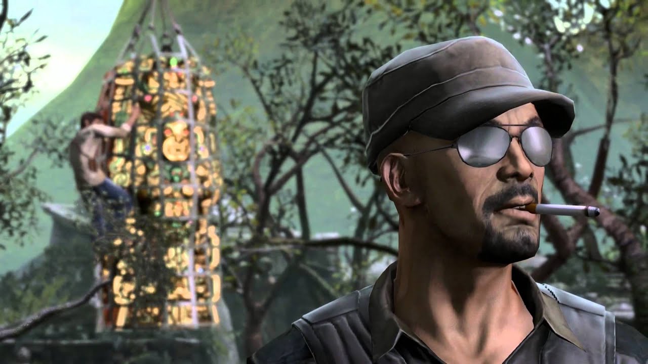 Uncharted Collection - Drake's Fortune Gold And Bones: Nate Jumps To Statue Helicopter Cutscene PS4