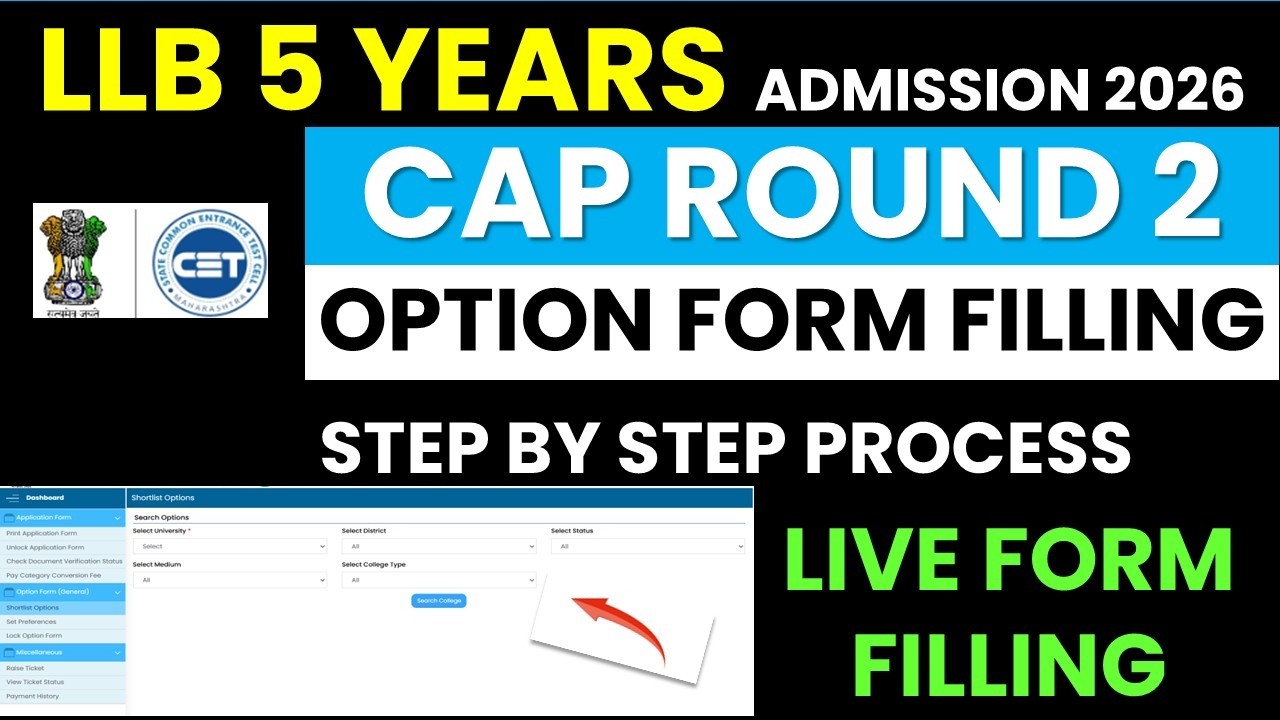 MH LAW CET (5 Yrs) Cap Round 2 Option Form Filling 2026 | How to Fill Law CET Option Form 2026