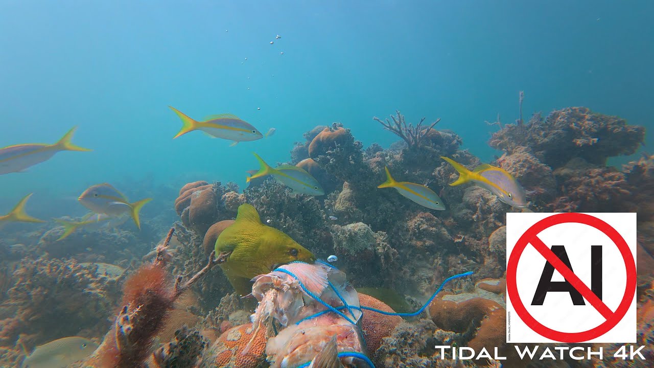 4K Underwater: Cheeca Rocks Sanctuary - Giant Moray Eel & Reef Fish (No Music)