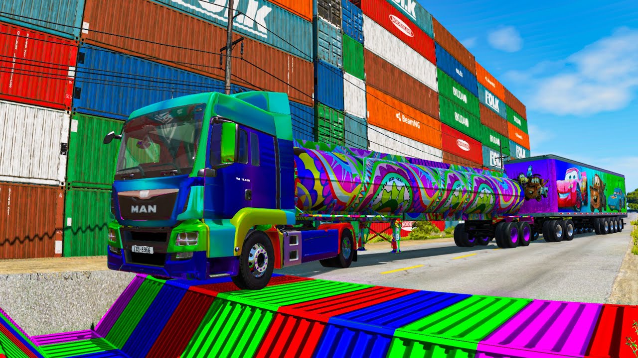 Trucks Cars vs Massive Speed Bumps vs Giant Bulge BeamNG Drive