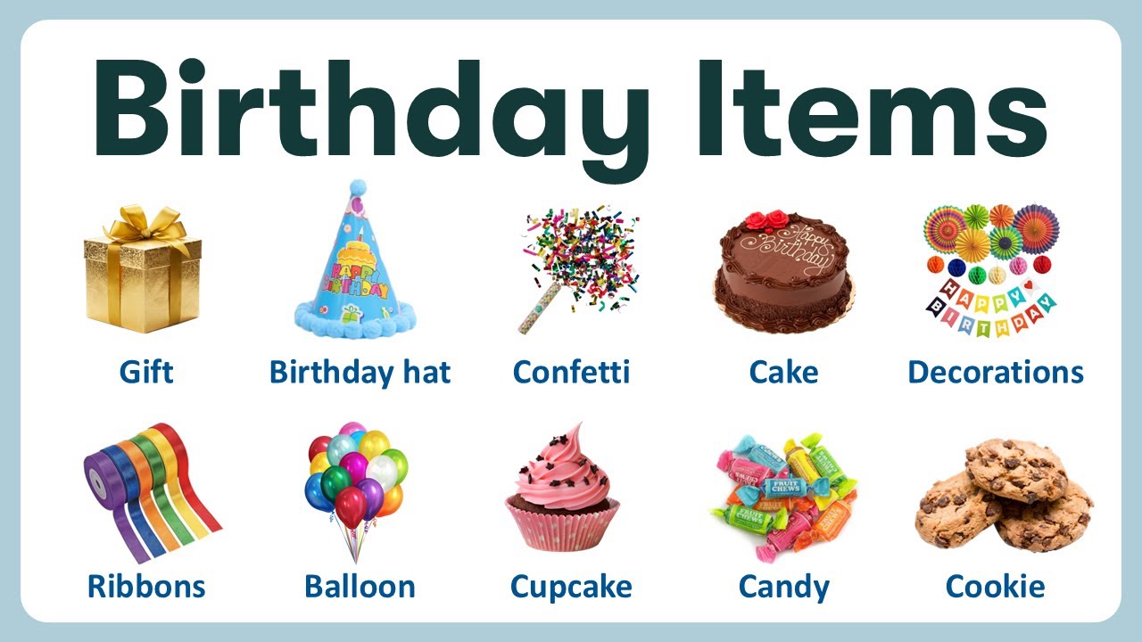 Birthday Party Items in English | List of Birthday Party Items with Pronunciations and Pictures