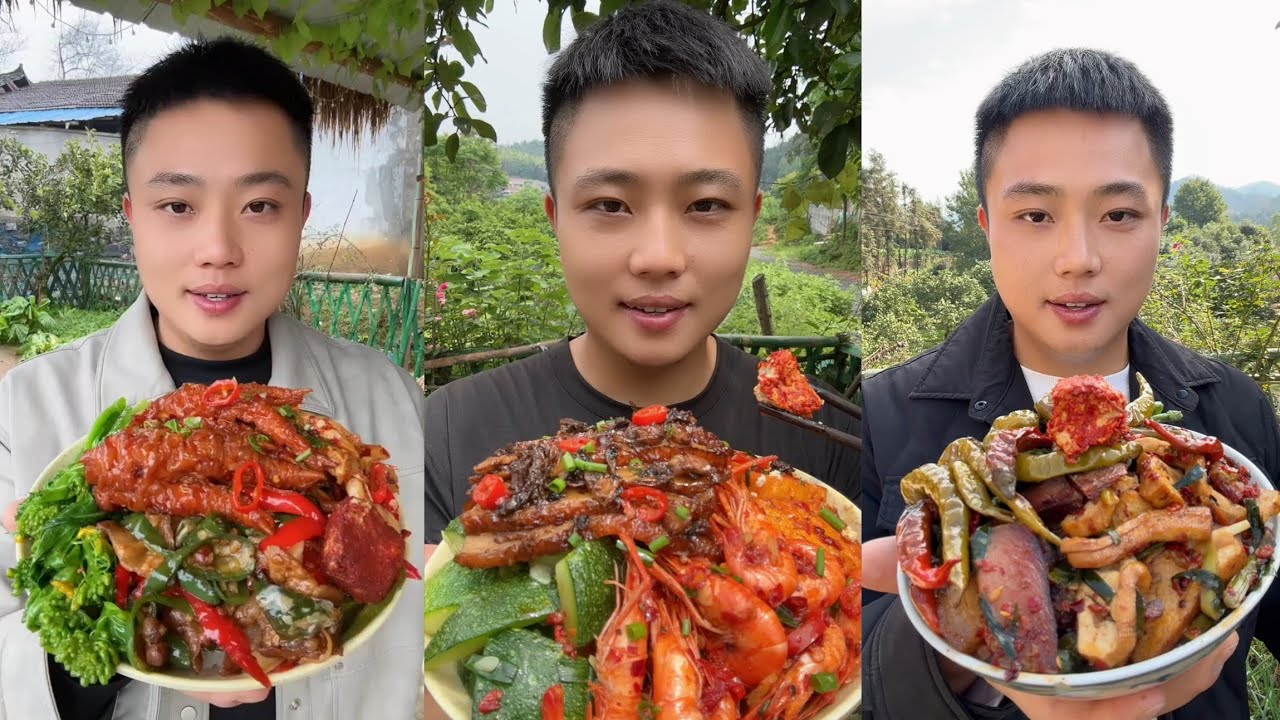 Yummy #70 Eat Meat 🍖🥓🫑🌶️🦑🍲, chicken 🍗🍗, Shrimp 🦐🦐.. #mukbang #eatingshow #food 