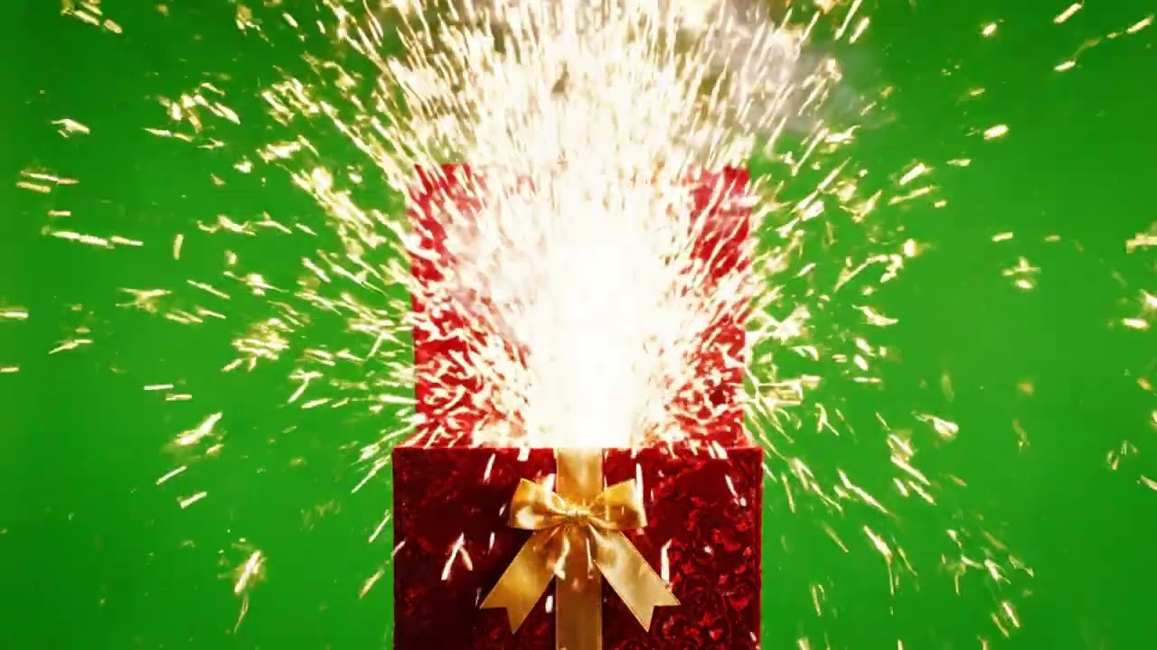 Firework Christmas Gift Box Opening Green Screen Effect (Seamless Loop) 01
