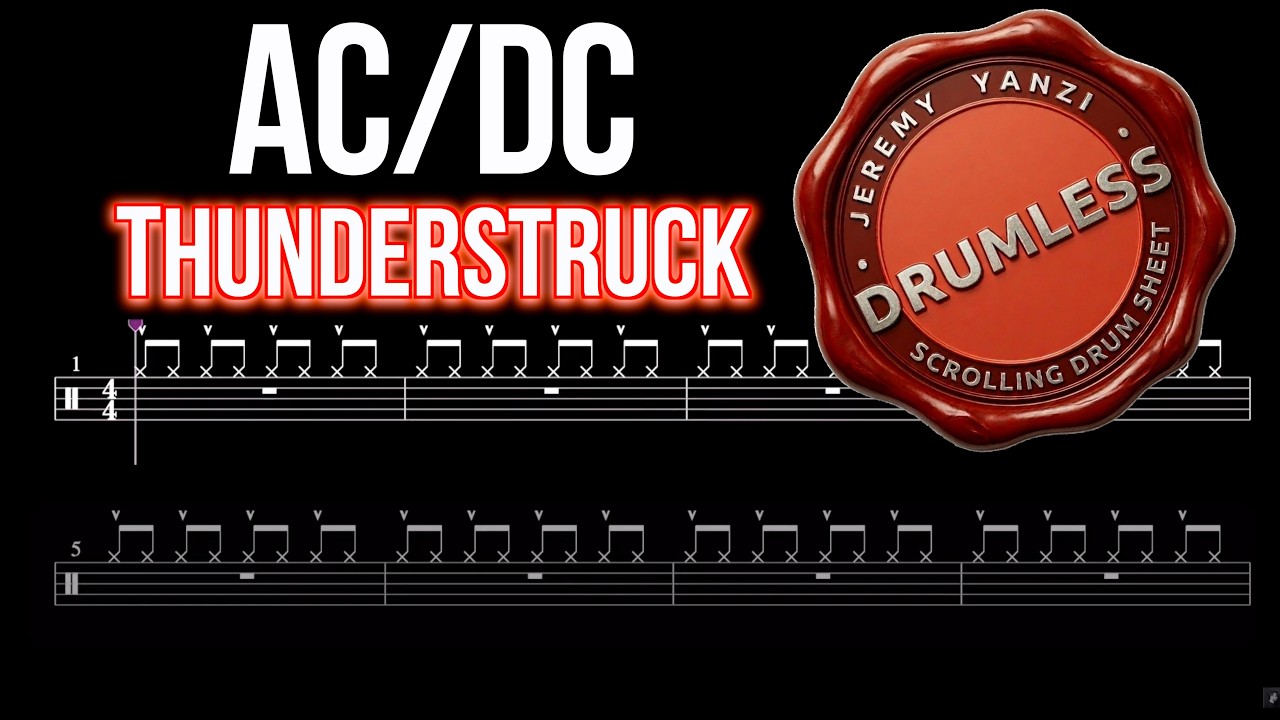 ACDC - Thunderstruck Drumless (with scrolling drum score)