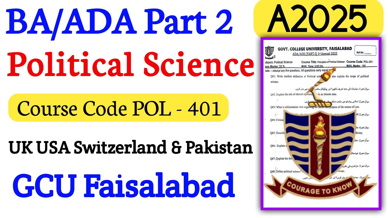 BA ADA Part 2 Political Science Paper 2025 | GCUF | POL 401 Annual Exam Paper