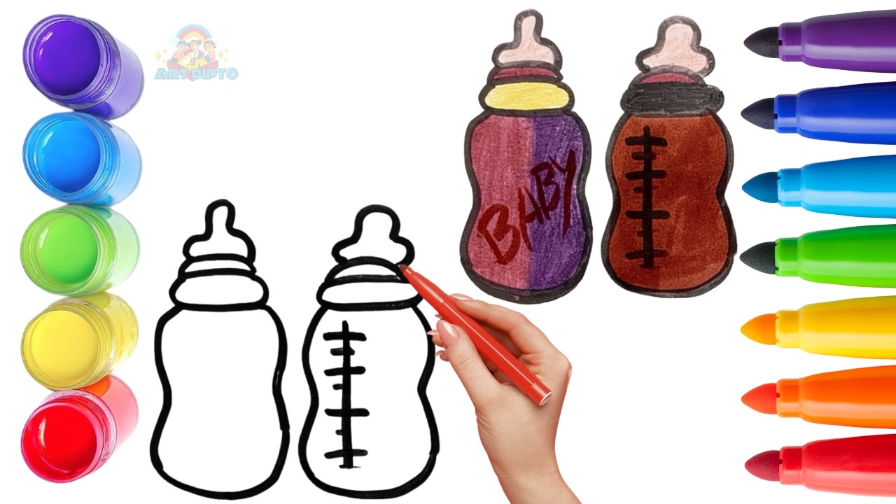 How To Draw cute Feeding Baby Bottle Drawing, Painting & Coloring For Kids and Toddlers_ Child Art🌈🎨