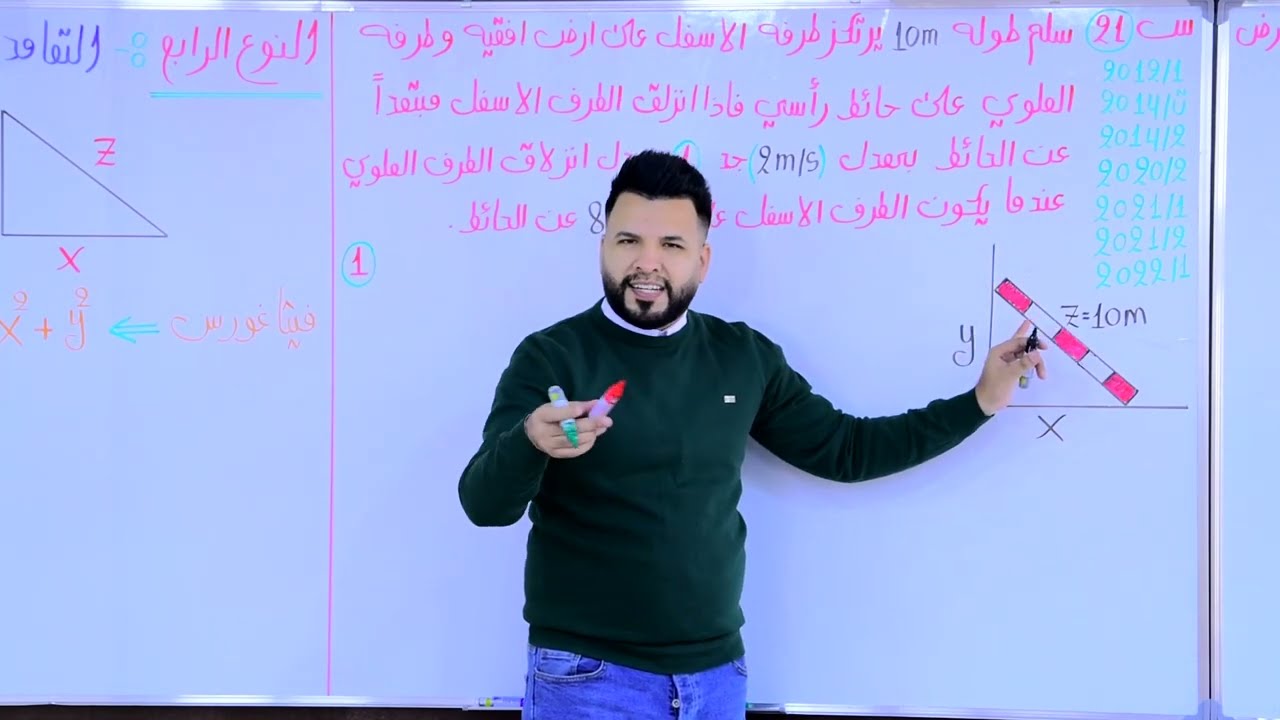 الفصل الثالث / التفاضل / معدلات الزمنية /محاضرة 17 / النوع الرابع / التعامد (اسئلة السلم)