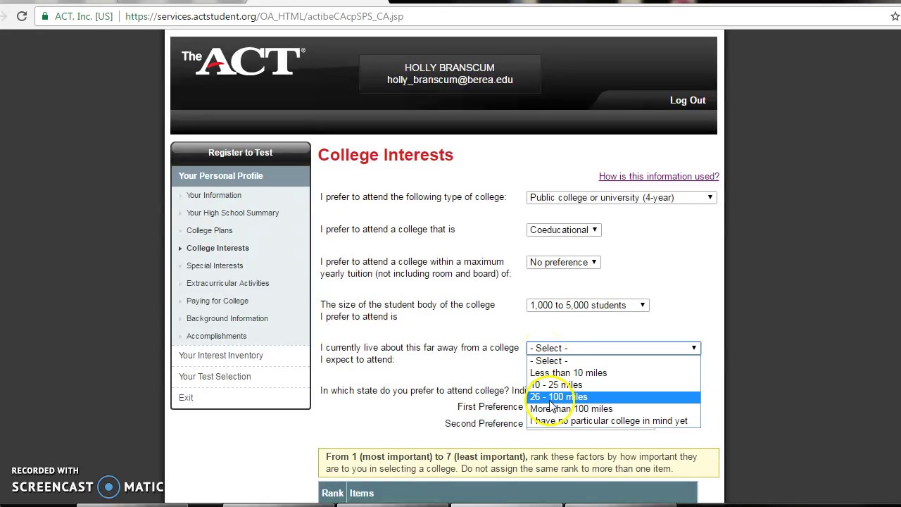 ACT account creation and test registration