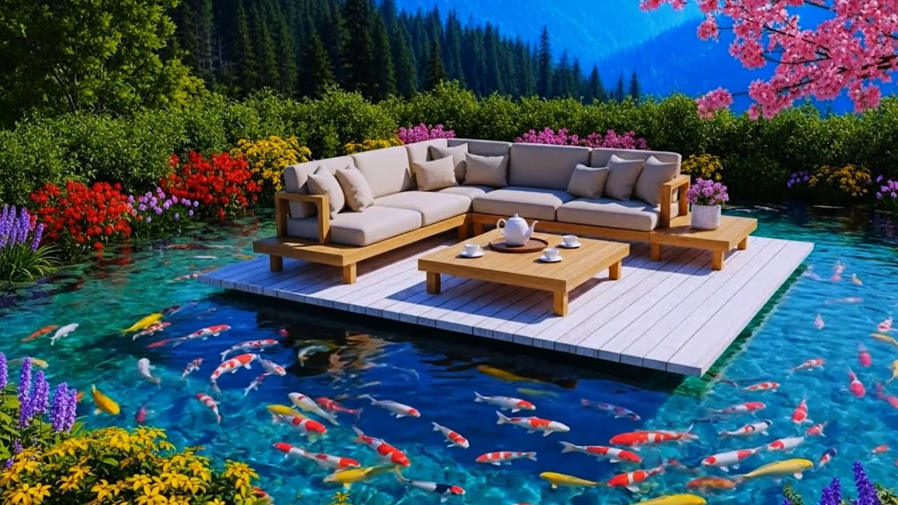 🌿 Serene Lakeside Garden ☕ Soft Music for Relaxation & Peace
