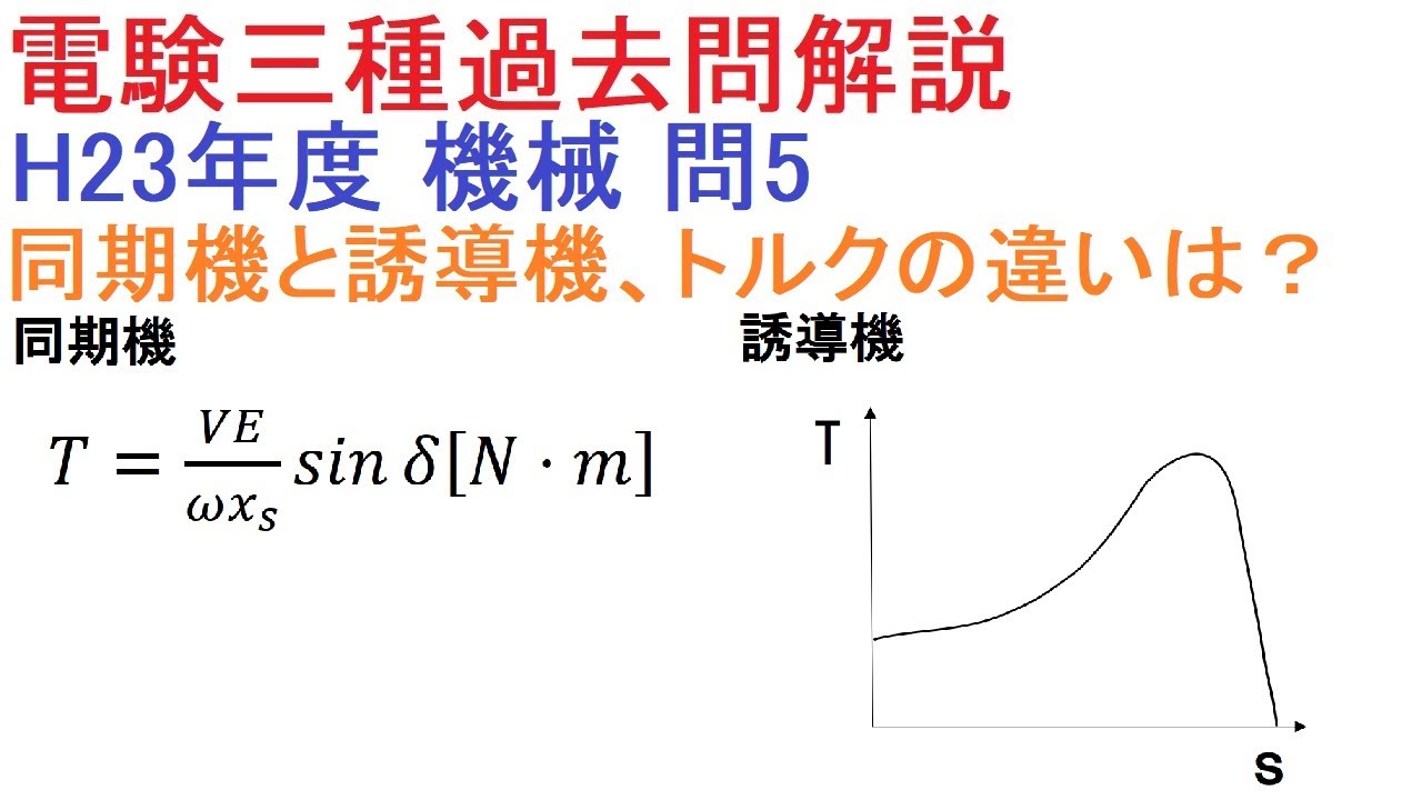 【修正版】同期機は位置！誘導機は速度！トルクの違いを考える（H23年度 機械 問5）