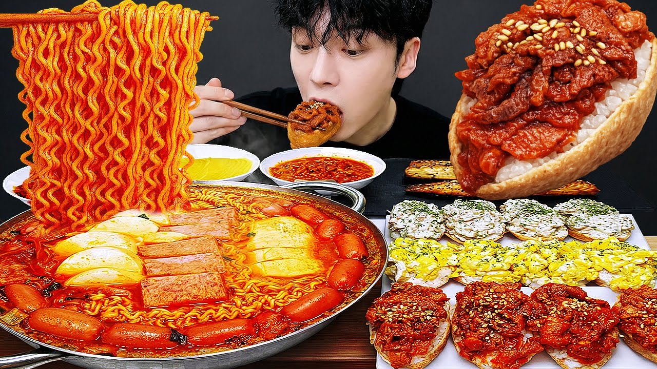ASMR MUKBANG | острая лапша Рамён, кимбап, кимчи рецепт ! принимать пищу