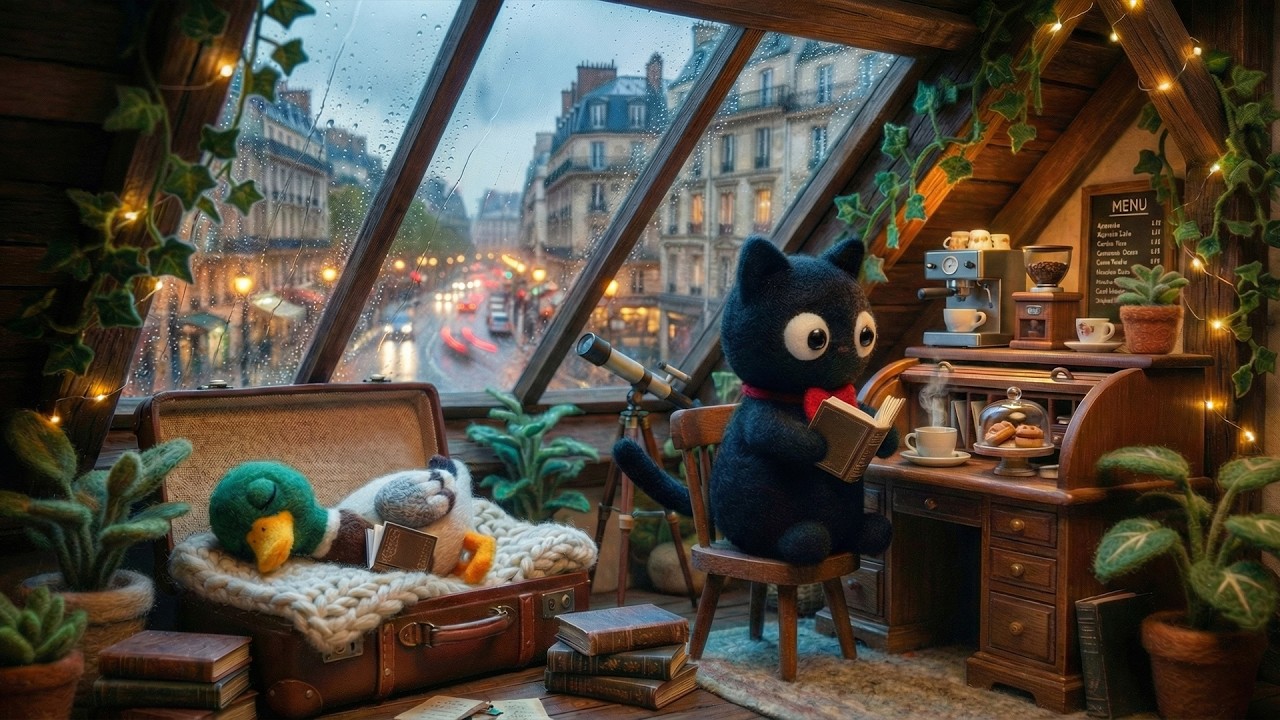 Rainy Attic Cafe 🌧️ Smooth Jazz Lofi & Rain Sounds for Study