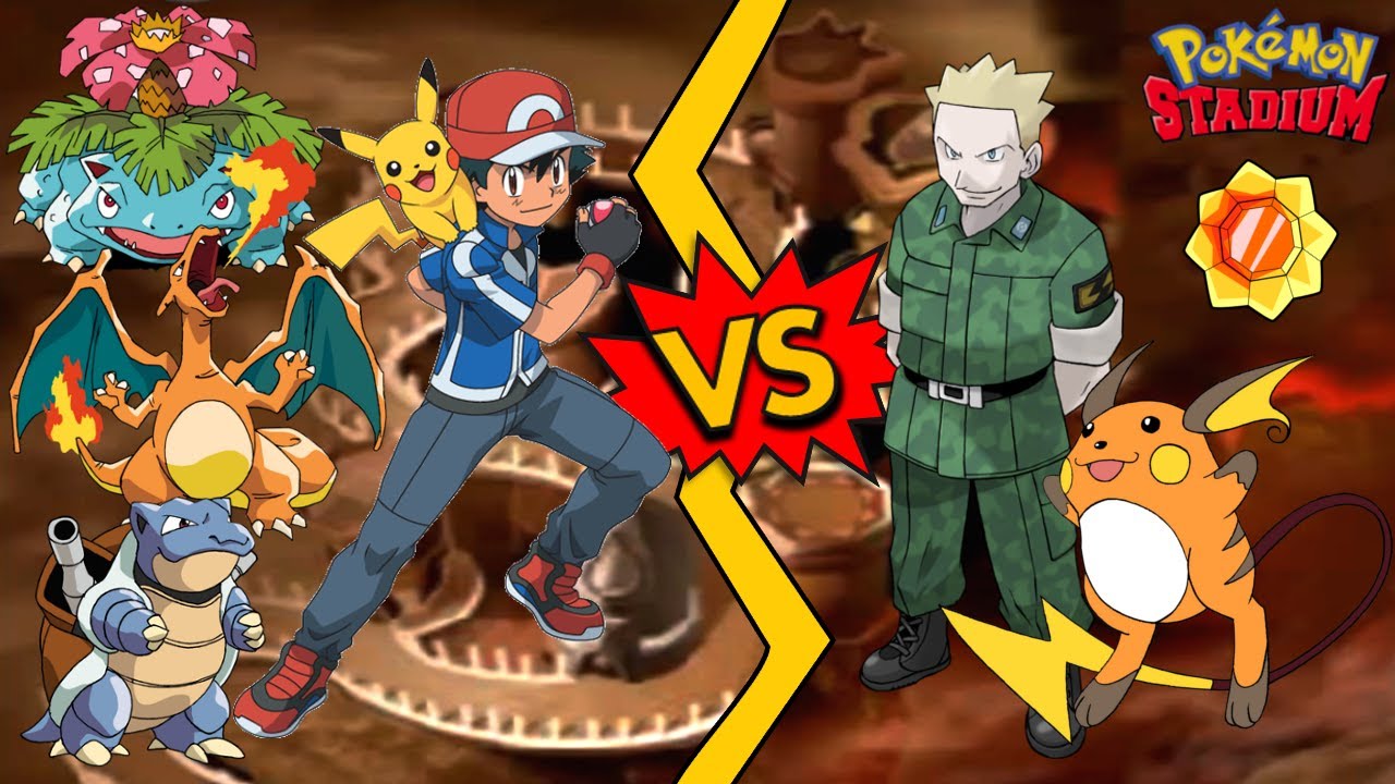 Pokemon Stadium [N64] - Ash vs. MAJOR BOB - Arenaleiterburg - 