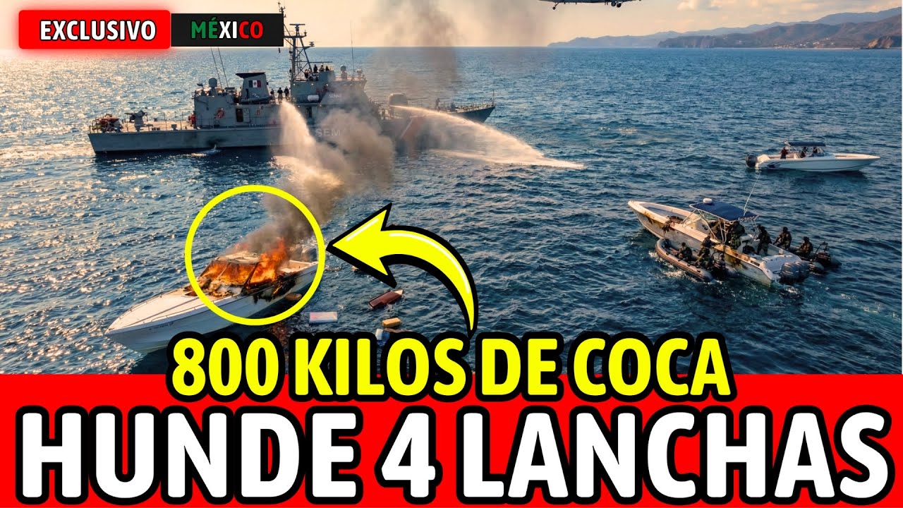 💥 MARINA HUNDE 4 LANCHAS NARCO con 800 KILOS de COCAÍNA tras PERSECUCIÓN de 6 HORAS en GUERRERO