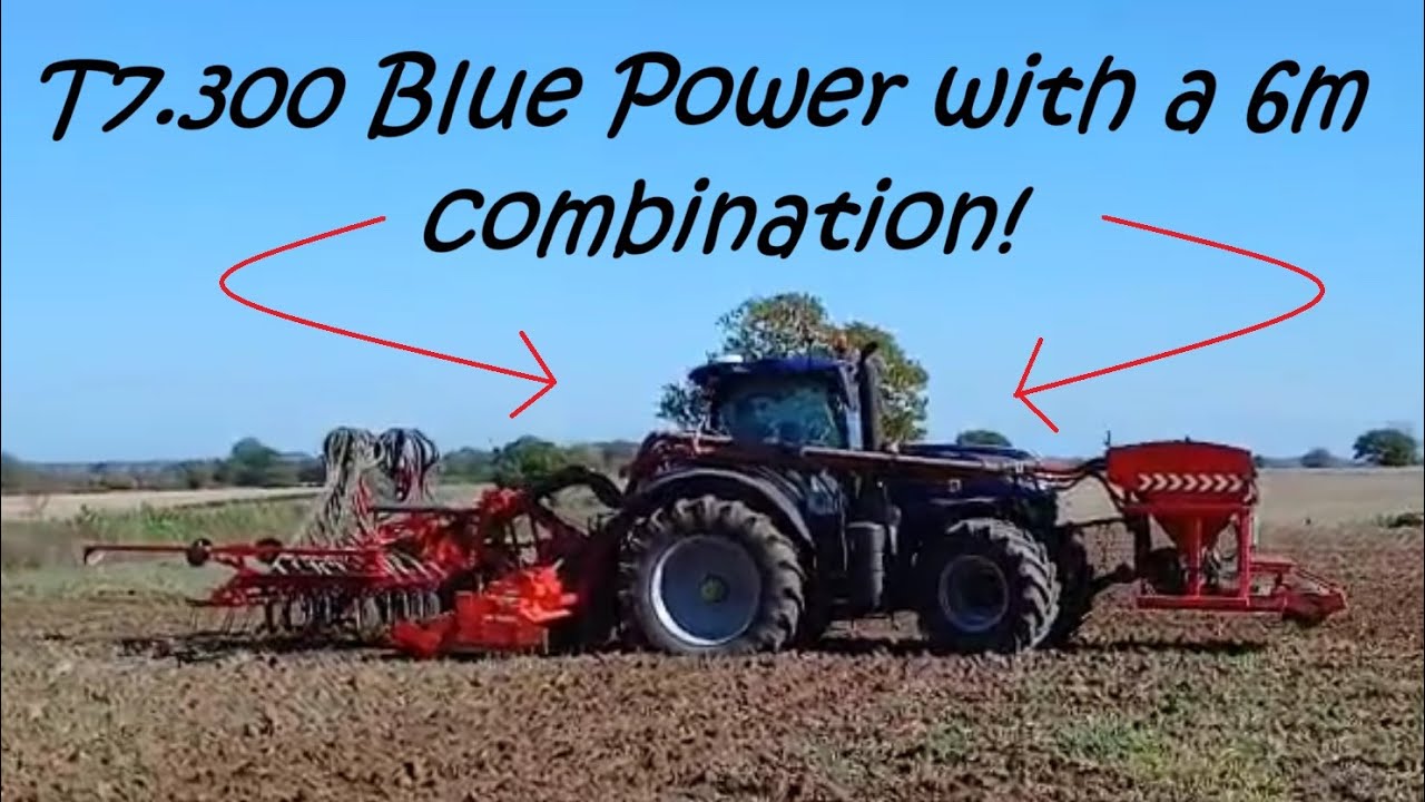T7.300 Blue Power с 6-метровой ткацкой сеялкой и активной бороной Kuhn.