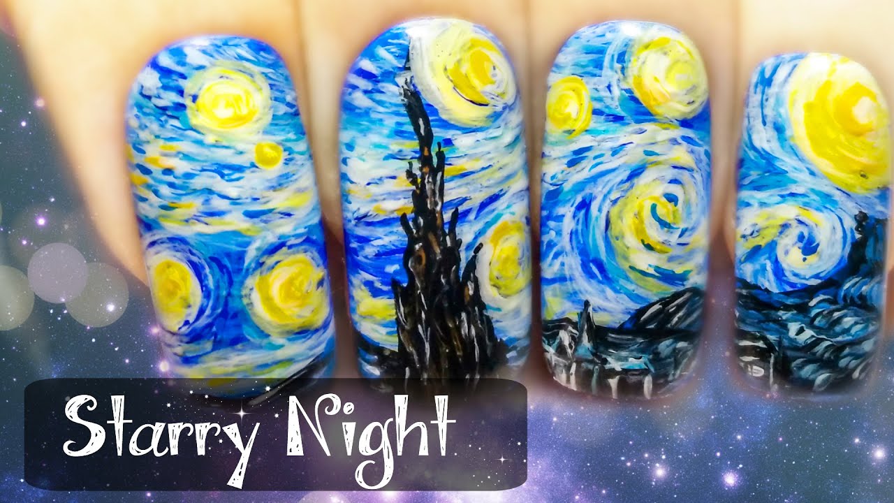 Starry Night Freehand Nail Art Tutorial (New Version)