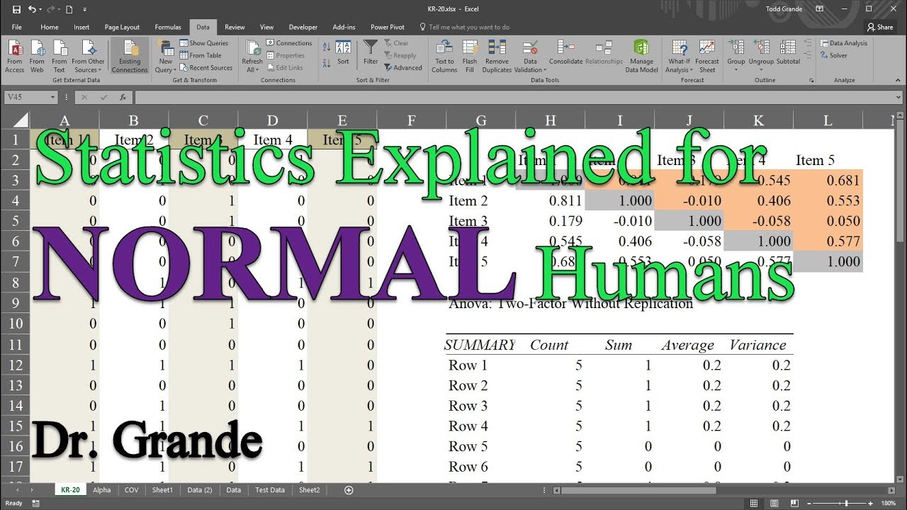 Kuder Richardson 20 (KR-20) in Excel