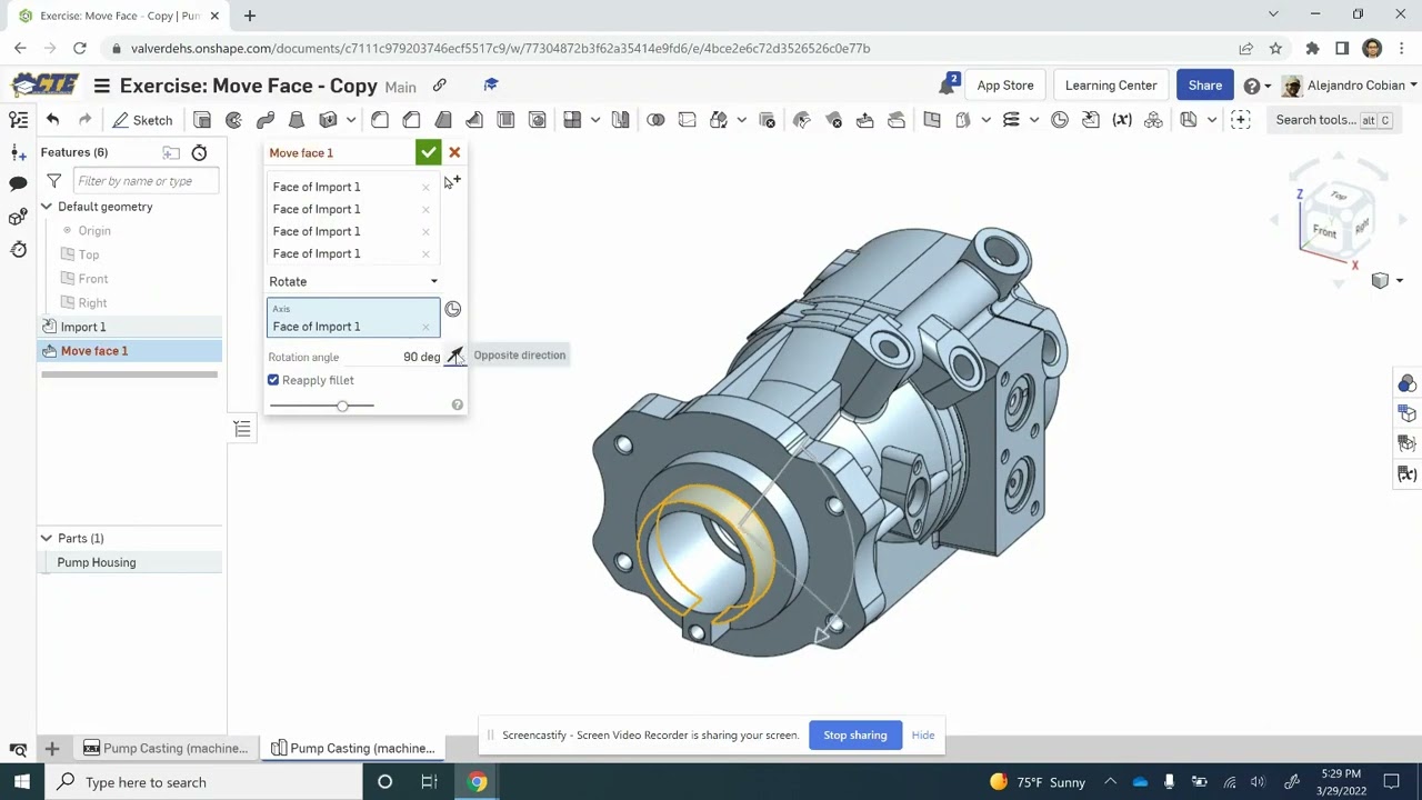 Onshape Direct Editing Exercise 1: Move Face