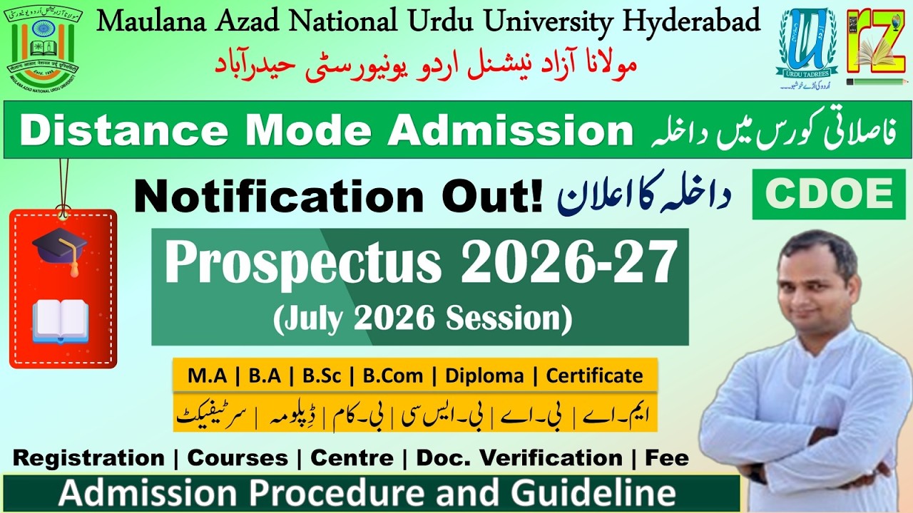 MANUU Distance Mode Admisson 2026, UG PG Diploma Certificate Full Details #rizwanzahir