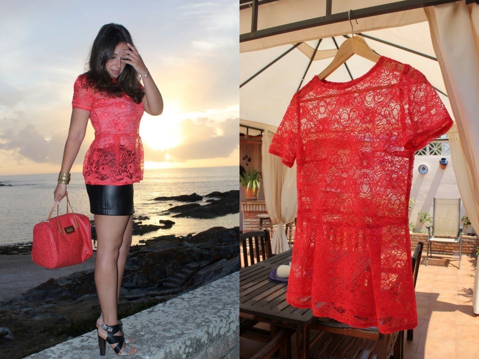 Como hacer una camiseta roja encaje con peplum estilo Olivia Palermo