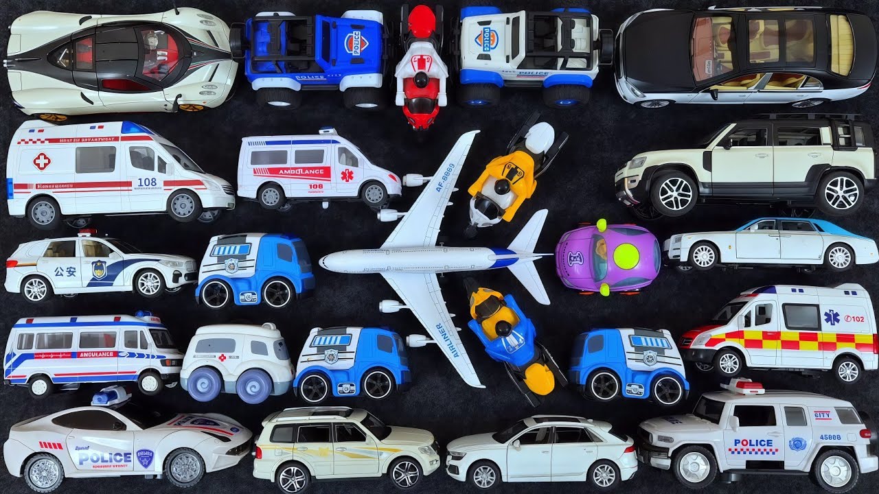 Diecast Toy Cars in White Color: Pagani, Pajero, Audi, BMW, Police & Ambulance Vehicles