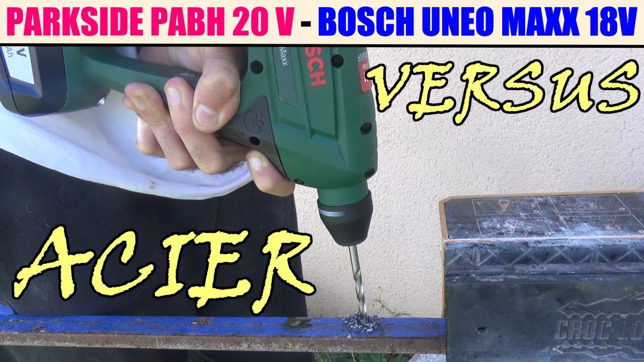 Perforateur bosch uneo maxx 18v et parkside pabh 20v lidl - test acier