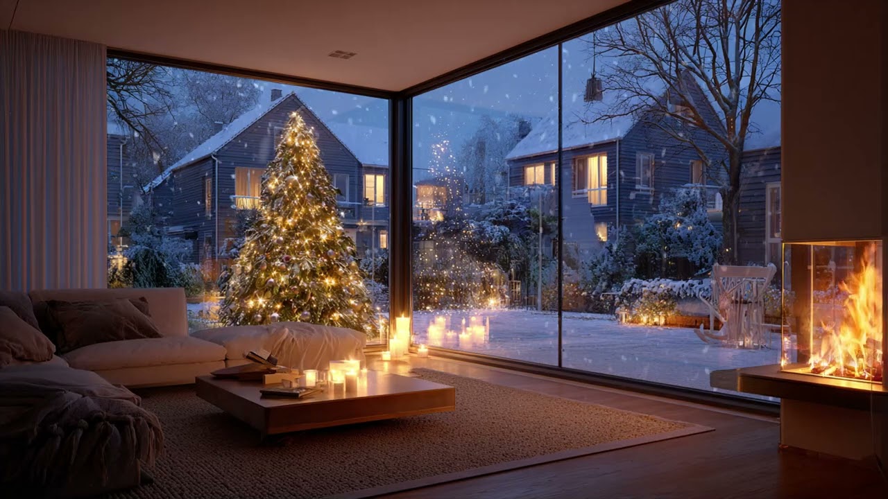 Winter Cabin Escape ☃️ Fireplace Sounds, Snowfall & Smooth Piano for Relaxation