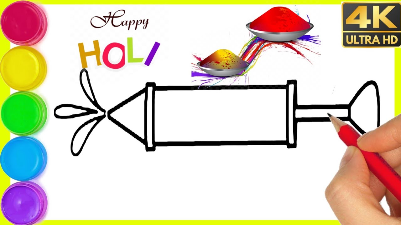 How to draw Holi Pichkari easy step by step || Pichkari drawing easy step by step ( Happy Holi)