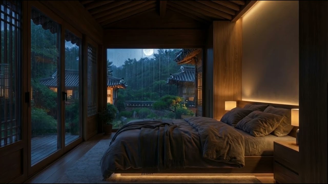 Night Rain on Hanok Window 🌙 3 Hours | Deep Sleep Rain Sounds for Insomnia