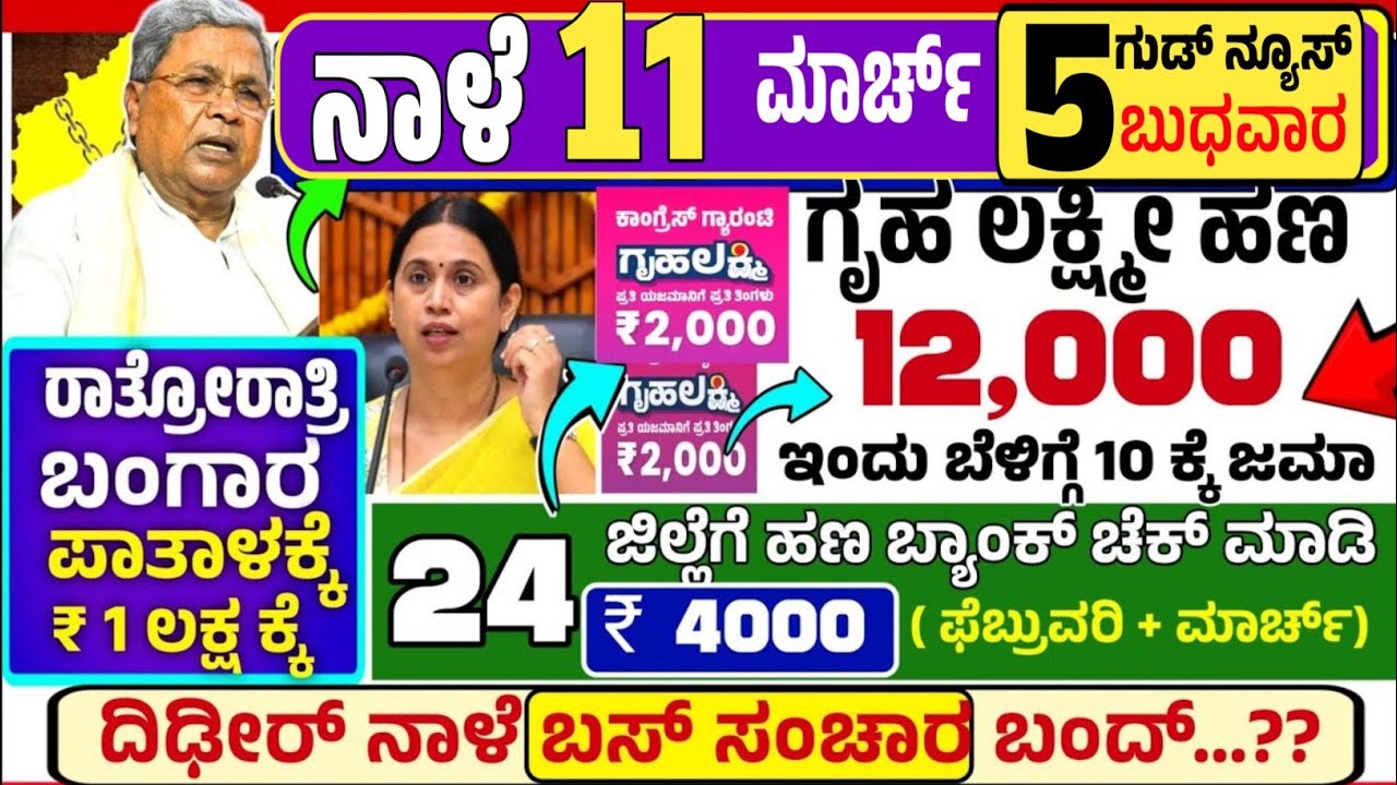 😍ಇಂದು 18 ಫೆಬ್ರುವರಿ:🤩ಬುಧವಾರ ಬೆಳಿಗ್ಗೆ 10 ಗಂಟೆಗೆ ₹12,000 ಗೃಹ ಲಕ್ಷ್ಮೀ ಹಣ ಜಮಾ!ಮತ್ತೆ ಬಸ್ ಬಂದ್ ಬಂಗಾರ ಇಳಿಕೆ