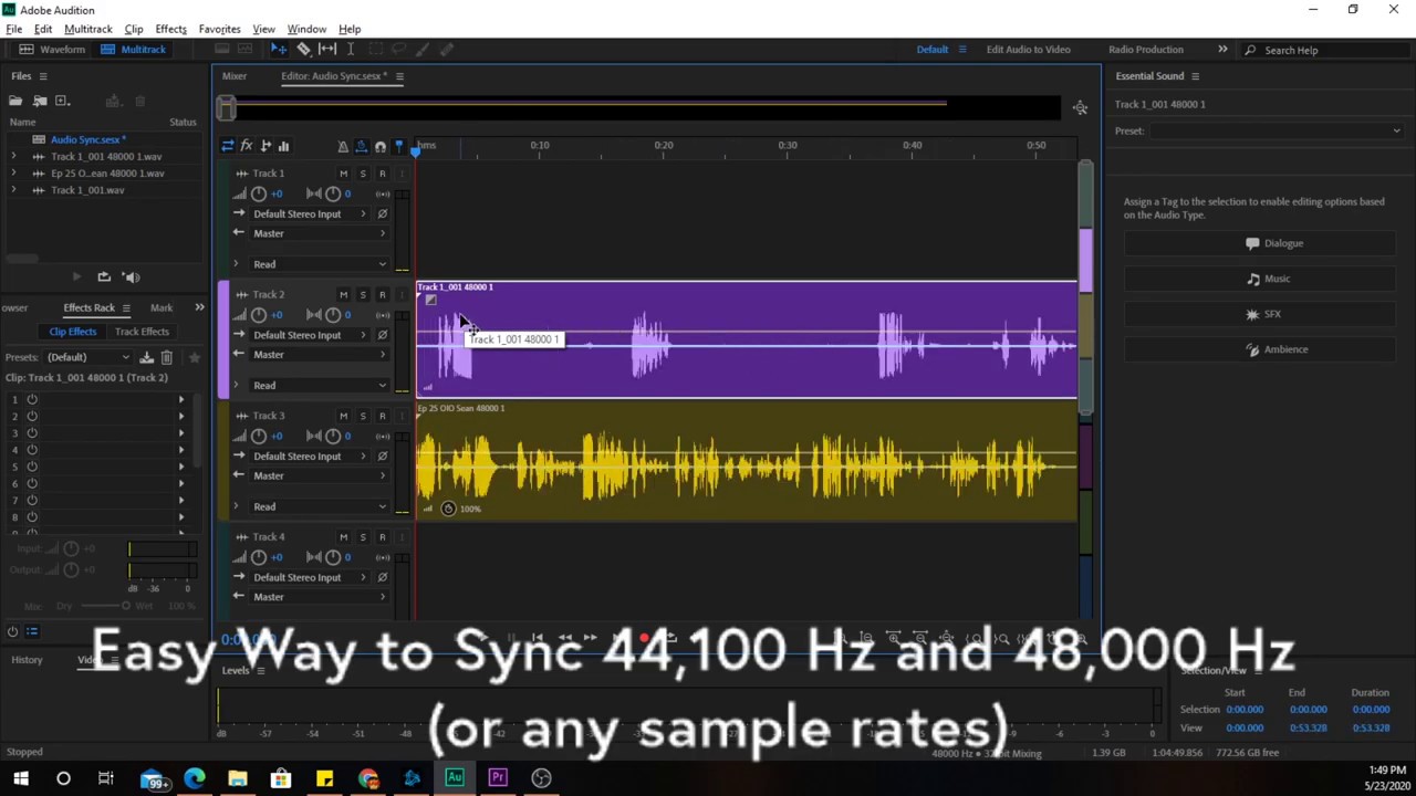 Syncing 48,000 Hz and 44,100 Hz Different Sample Rates Easily in Audition