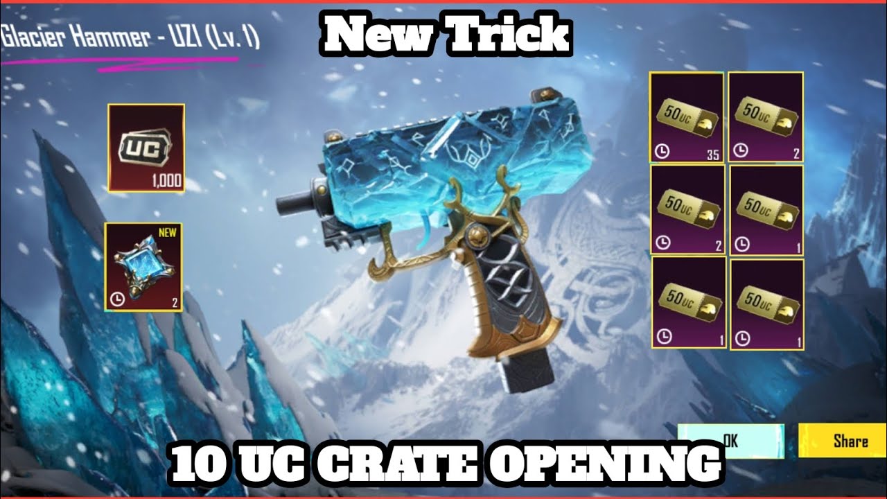 BGMI TRICK 🔥 BGMI GLACIER HAMMER UZI CRATE OPENING | 10 UC ARCTIC CONQUEROR CRATE OPENING