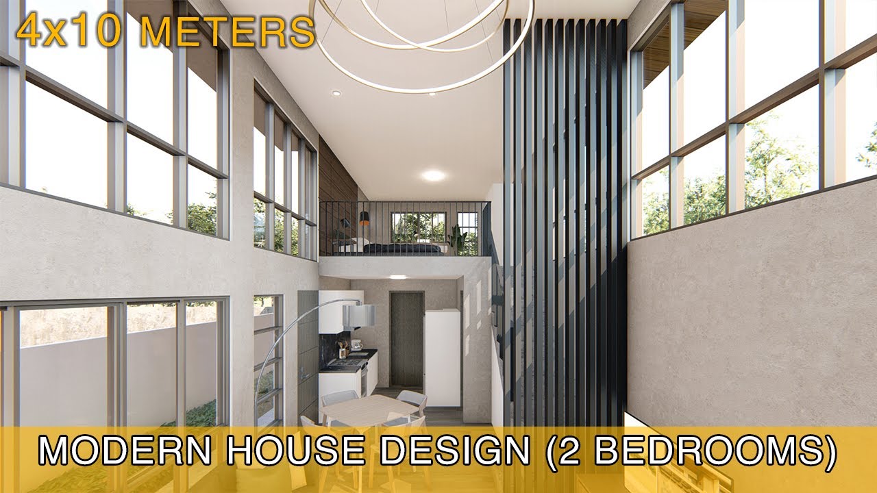 Modern House Design Idea (4x10 meters) with Loft