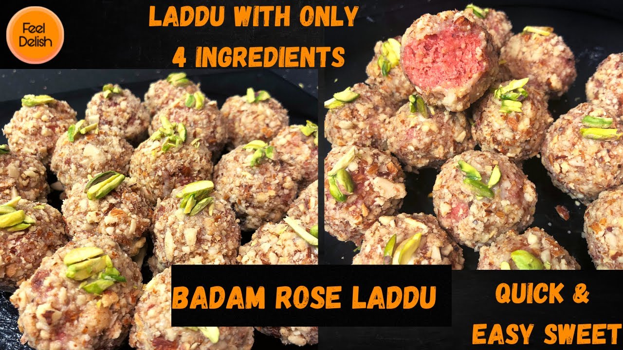 Badam Rose Laddu | Badam Laddu with 4 ingredients | Almond Laddu