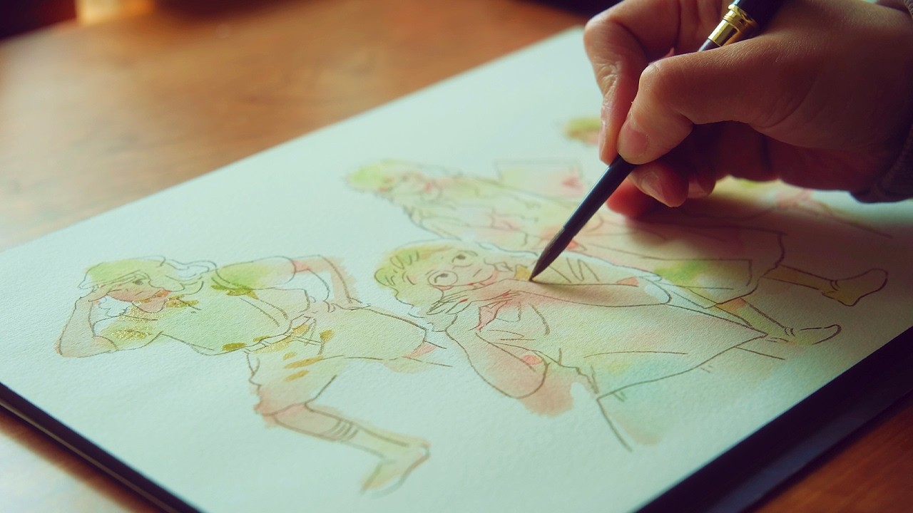 【Mia的画】First spread the water, then dot the color—watercolor can be painted so freely.先铺水再点色，水彩可以很随意