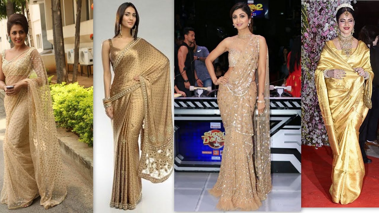 Latest Golden Saree Collection ll Beautifull Gold color saree collection ll lGolden Party Wear Saree