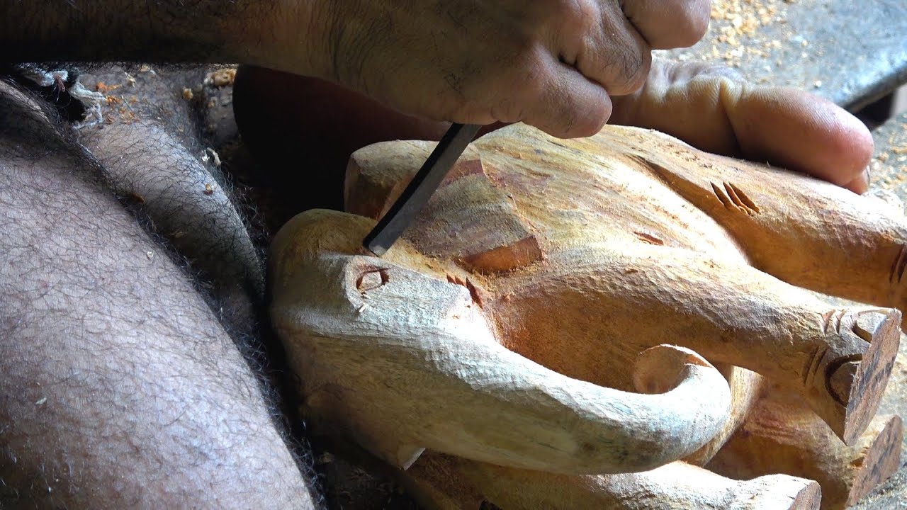 Woodturning- Hand Curved Royal Wooden Elephant Statue