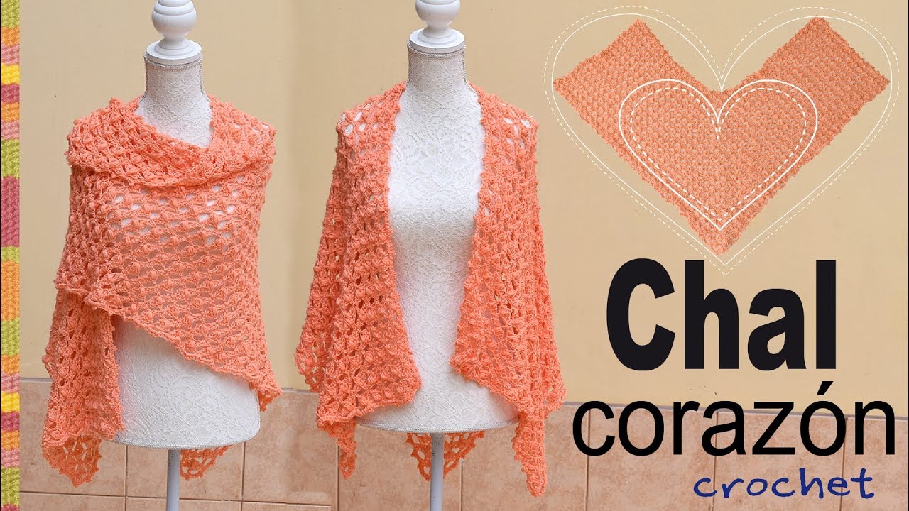 Chal corazón con abanicos de puntos puff tejido a crochet - Tejiendo Perú