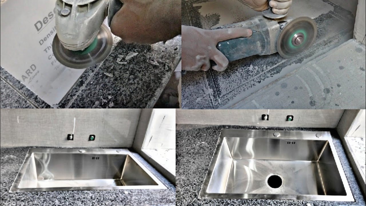 How to Fitting sink in kitchen Granite counter  || kitchen granite sink cutting 2024