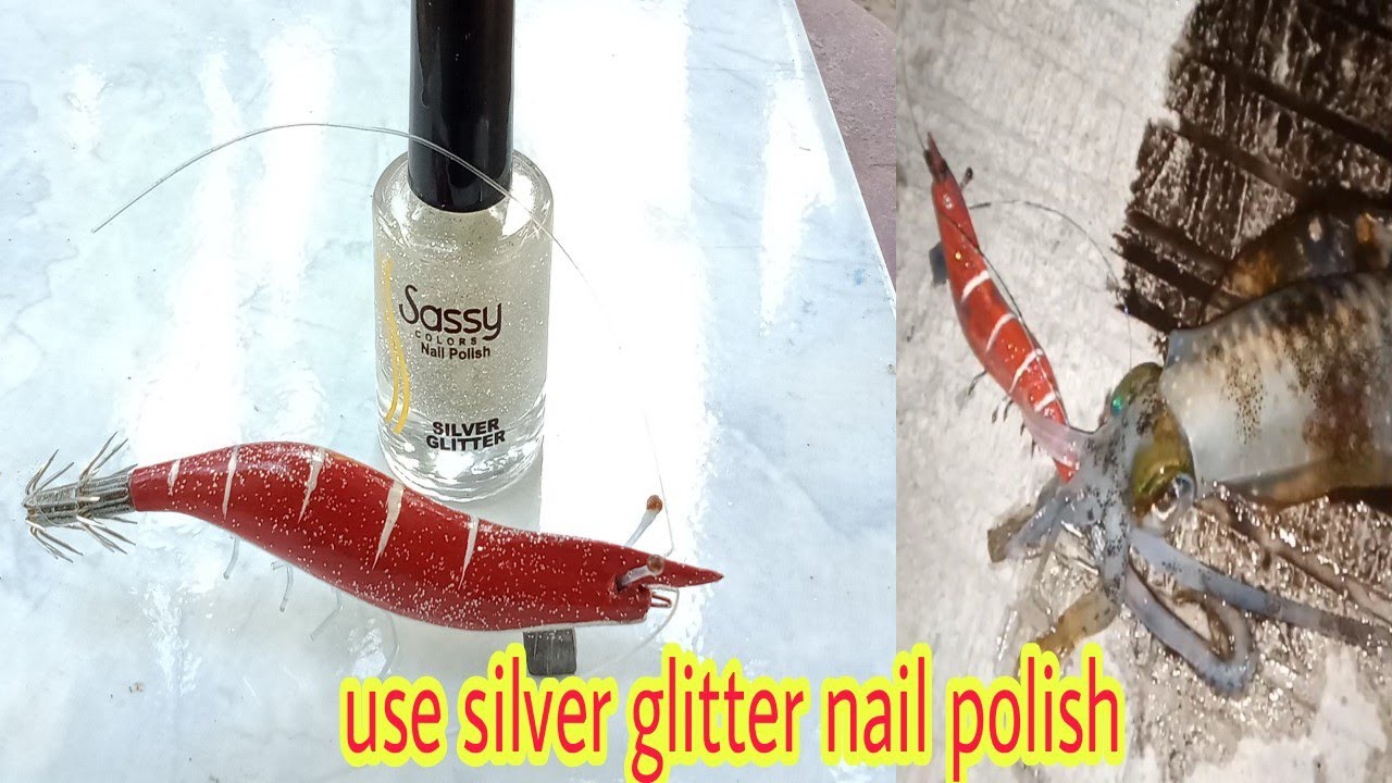 handmade wooden squid lure | silver glitter nail polish effectively attract squid