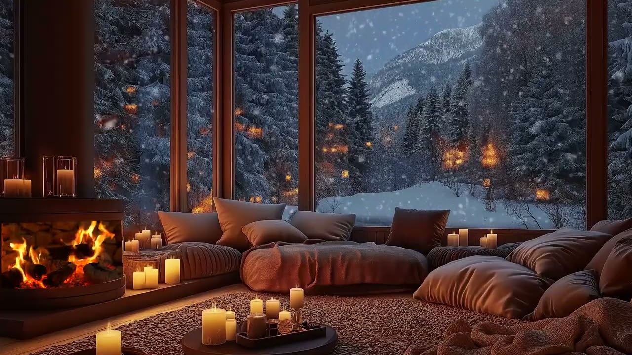 🌬️Winter Wind & Snowstorm | Cozy Cabin Fireplace Glow (3 Hours) | Relax Relaxation Better Sleep Calm