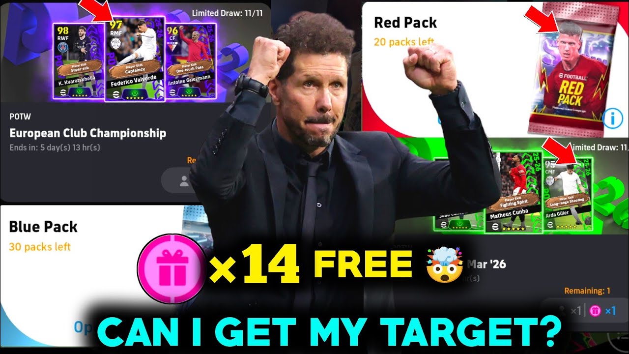 14 free try main Account pack opening 🔥  | Can i get my target? Potw pack opening 💥 olmo | Efootball