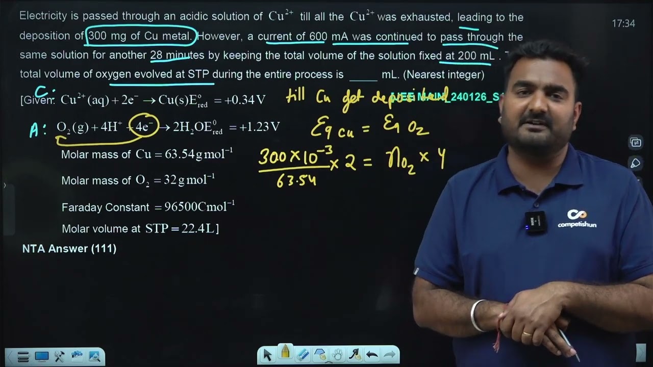 Electricity is passed through an acidic solution 24 JAN 2026 SHIFT-1 JEE MAIN PYQ