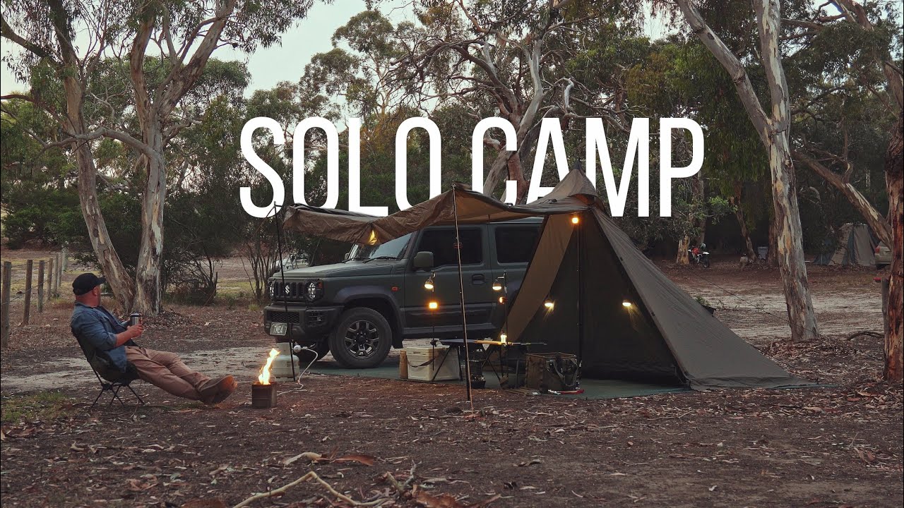 Solo Camp OVERNIGHT with my Jimny - Iron Stove Cooking - DIY Gas Firepit - NEW TENT