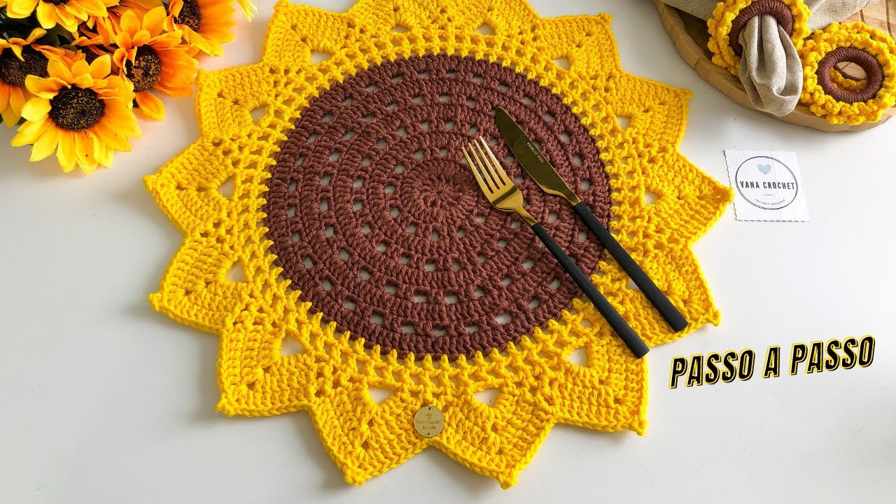 SOUSPLAT EM CROCHÊ GIRASSOL POR VANA CROCHET/ PARTE 2/ FAÇA VOCÊ MESMO/#SOUSPLATDECROCHE