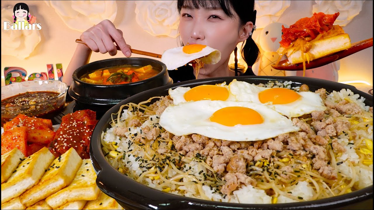 Mukbang:)🌸Bibimbap, Fried tofu, Kimchi, Bean paste stew Mukbang ☆ Big Bites :: ASMR :: Eatingshow ☆