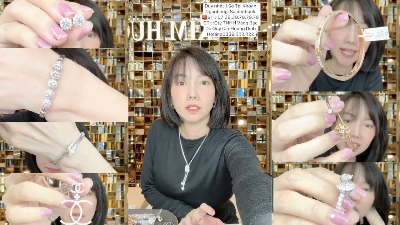 Tiệm vàng Kim Hương Dinh Livestream Bán Vàng Bạch Kim 750 Vàng Hồng, Dây, Nhẫn Xoàn.
