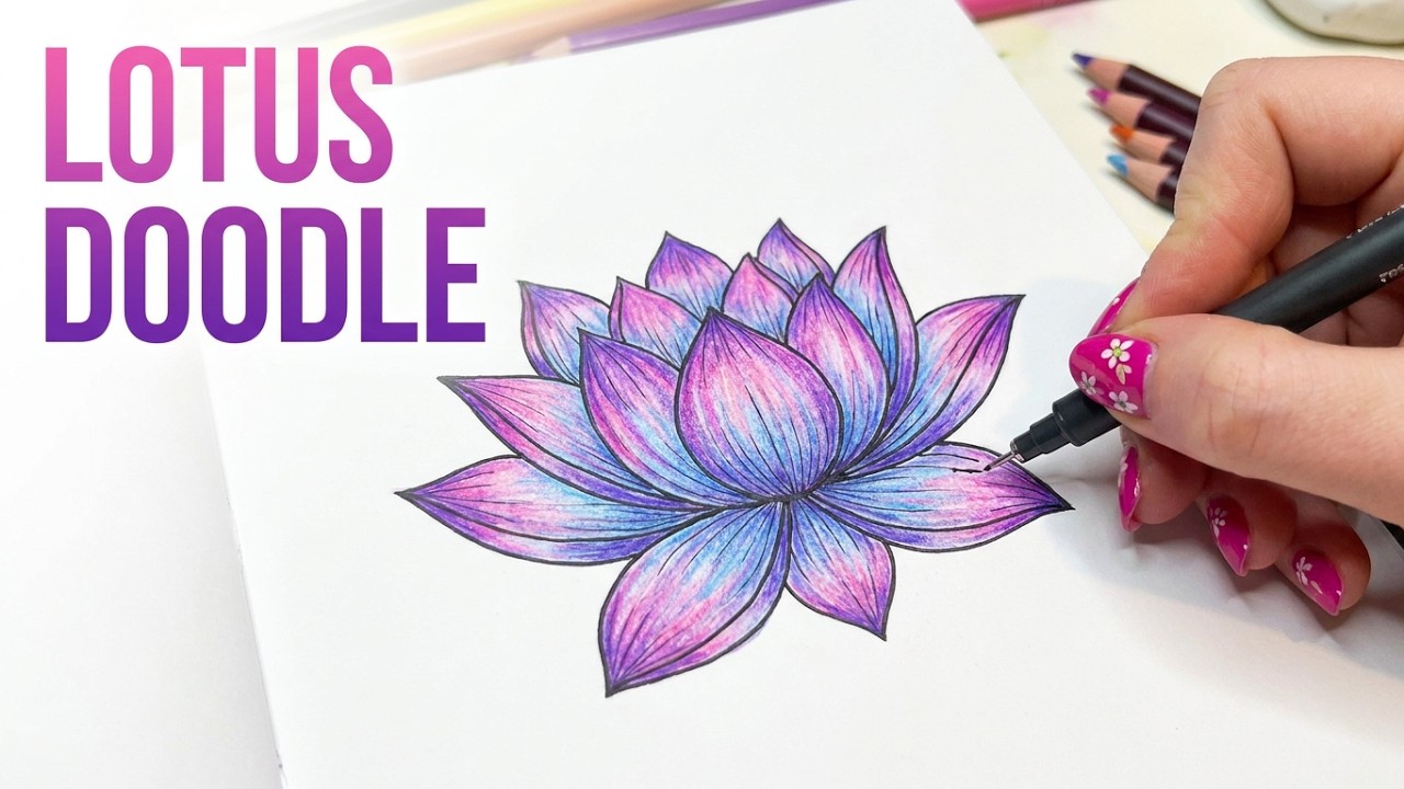 Step by step lotus flower doodle with zen music