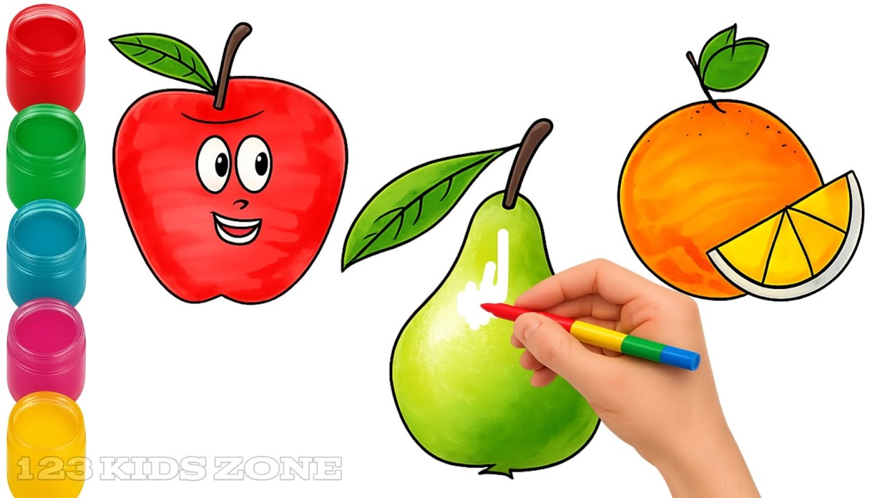 Fruits Coloring for Kids | Learn Color with Apple Orange, Toddler & Preschool Learning #KidsColoring