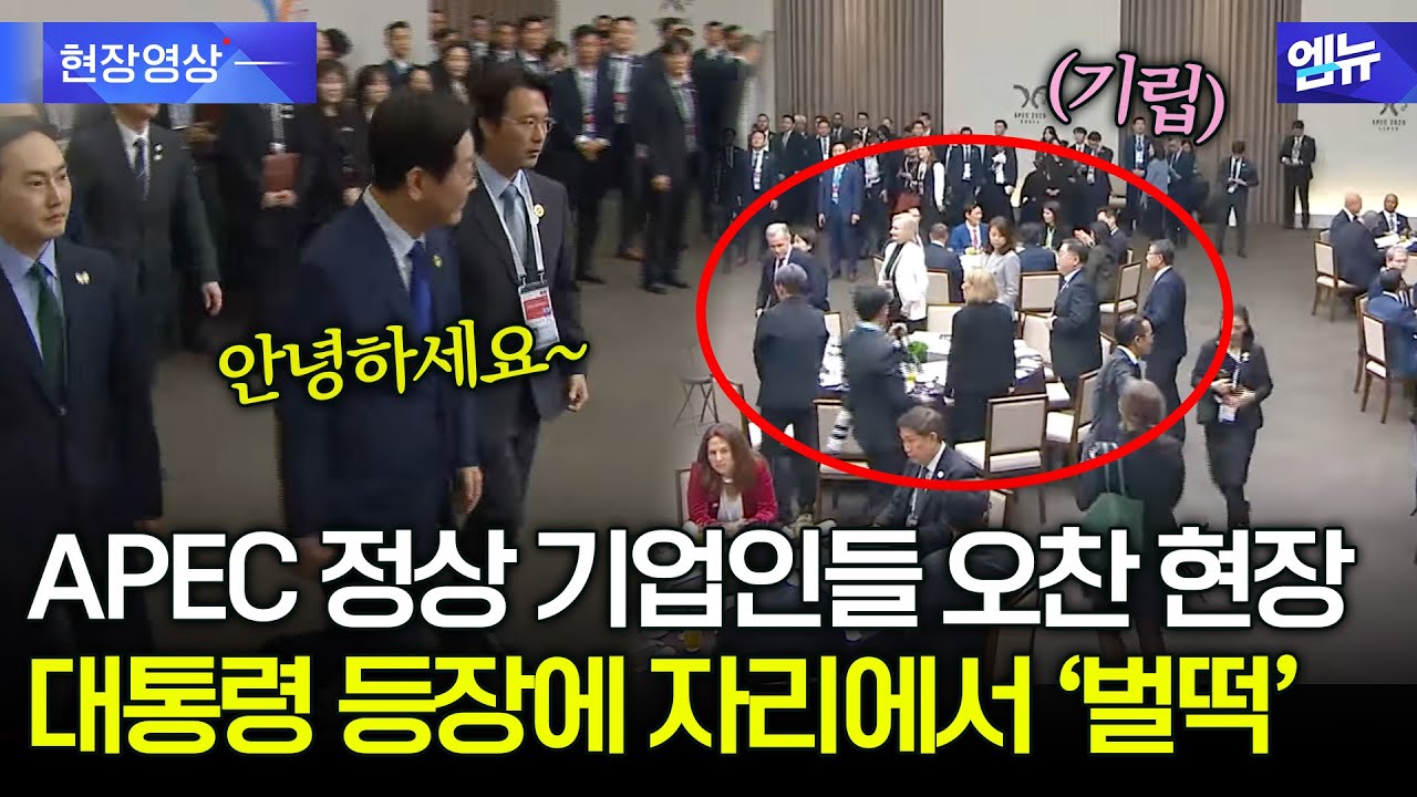 APEC 정상 기업인들 오찬 현장에 이 대통령 등장하자...자리에서 '벌떡' 기립